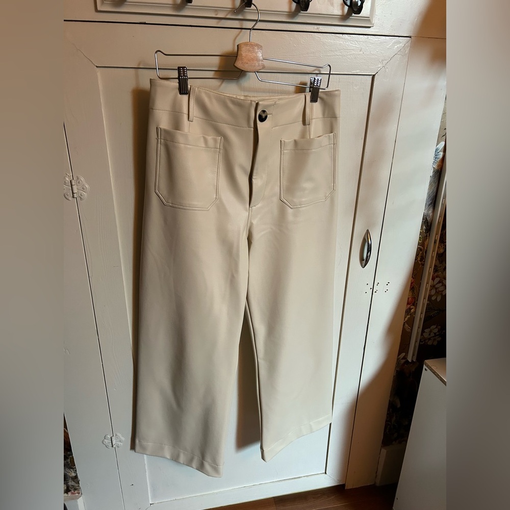 Anthropolgie  The Colette Cropped Wide-Leg Faux Leather Pants size 31